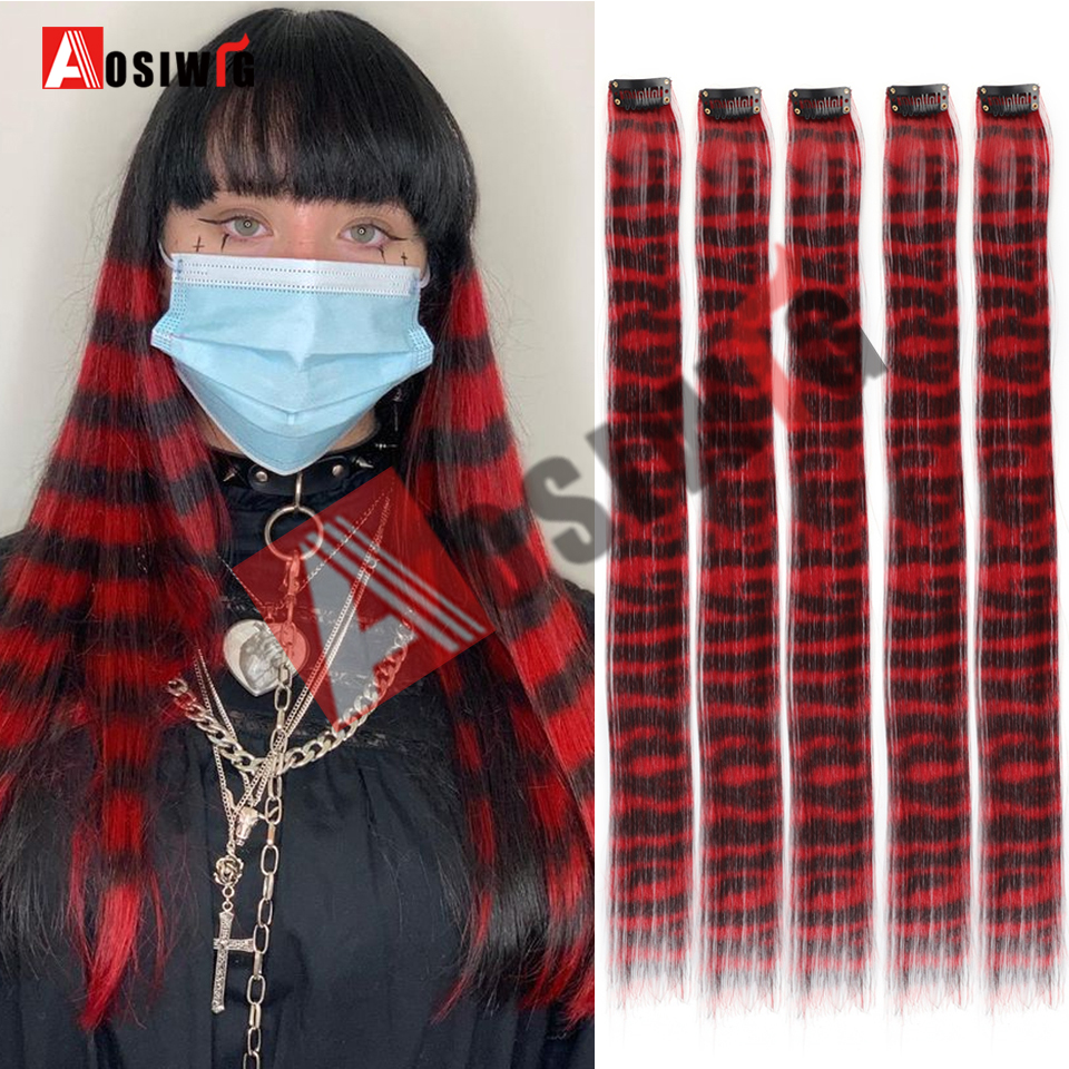 5PC Synthetic Feather Hair Extensions With Clips Heat Resistant Straight Hair Extensions Color Colored Black Hair Clip Womens 8G: Natural Color
