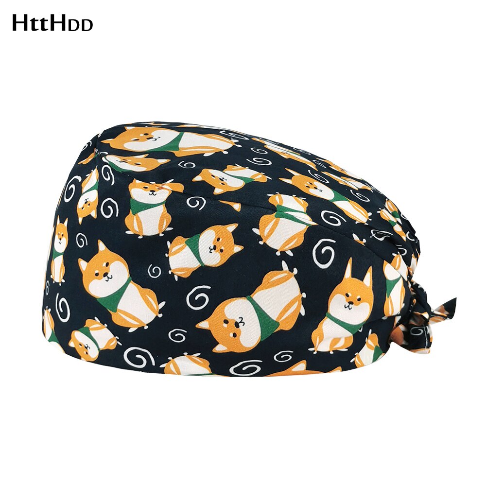 Werk mat hoed cartoon puppy print casual unisex scrubs pet huisdier trimbureau werk hoed spa petten stofdicht zacht