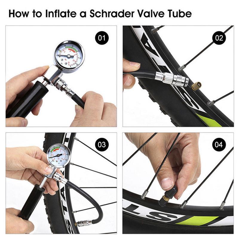 Mini Bike Pump Portable High-pressure Air Shock Pump with Gauge 210Psi Presta Schrader Valve for Mountain Bike Ball Inflatable