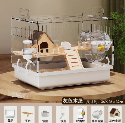 ‌ Jaula para hámster acrílica grande, hábitat de villa de lujo transparente para hámster dorado, casa para animales pequeños de fácil limpieza con accesorios: SCARLET