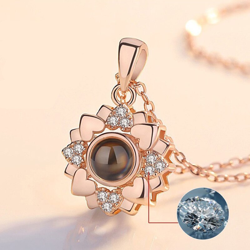 Romantische Liefde Geheugen Initial Ketting Rose Goud & Zilver 100 Talen I Love U Projectie Hanger Ketting Collier Femme