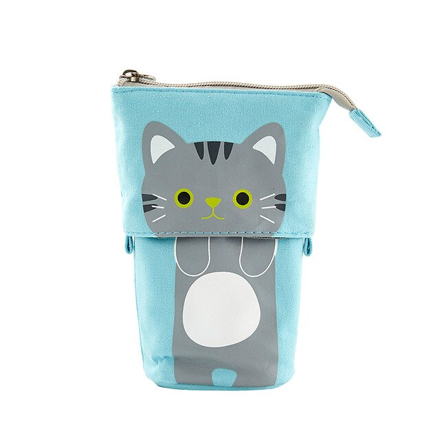 Pen Pencil Bag Case Cartoon Cute Cat Bear Sheep Canvas Fold Standing Holder Stationery Organizer Kids: 355
