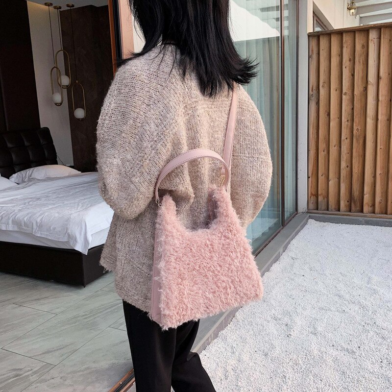 Lamm Plüsch Tasche Große Kapazität frauen Tasche Neue Stil Hohe Textur Eine-Schulter Crossbody Unterarm Tasche Pelzigen flauschigen