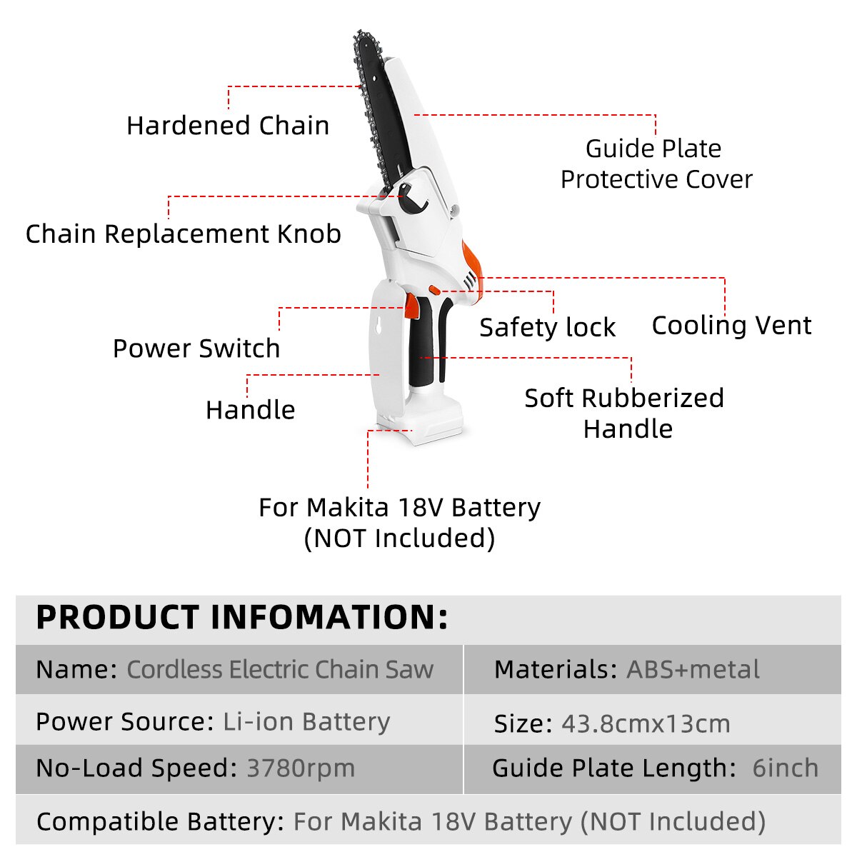 Makita – mini tronçonneuse électrique de 6 pouces, Rechargeable, pour le travail du bois, l&#39;élagage, le jardinage, batterie 18V