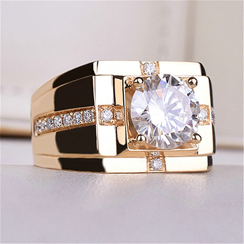 Crystal Male Female White Round Ring Promise Gold Color Engagement Rings For Men Women Zircon Square Adjustable Wedding Ring