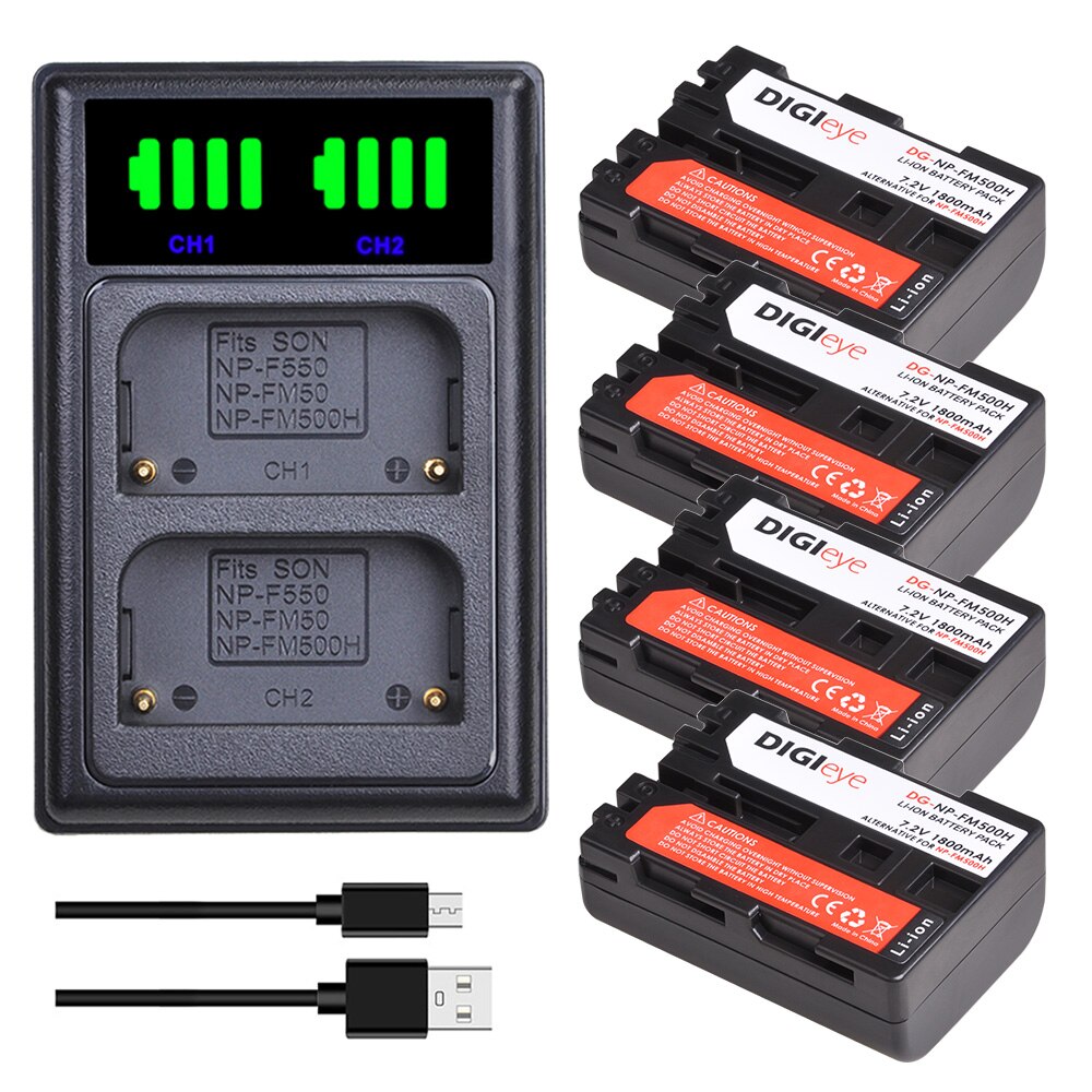3 pièces 1800mAh NP-FM500H NP FM500H batterie + LED double chargeur pour Sony Alpha a68,a77II,SLT-A57,A58,A65,A100,A350,A450,A550,A580: 4 battery set