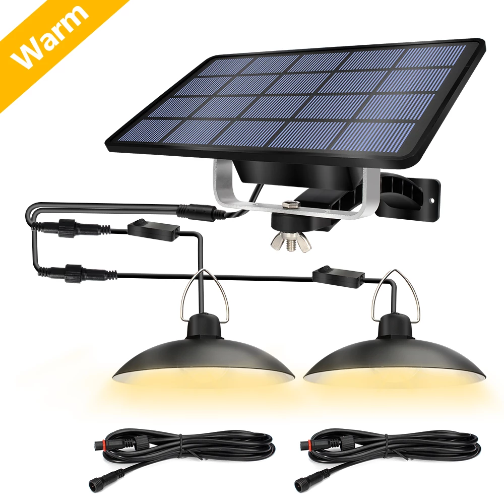 Double Head Solar Pendant Light Outdoor Waterproof Smart Light Control Split Remote Solar Lamp Garage Garden Solar Shed Light: Double-2