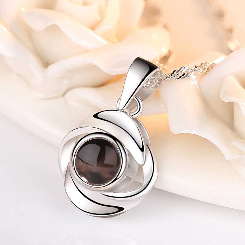 925 Zilveren Charm Ketting Projectie Hangers Ketting Rose 100 Talen I Love U Dames Sleutelbeen Keten Valentijnsdag: Silver