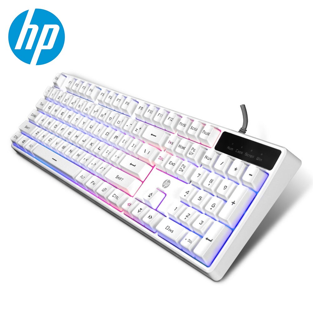 HP K300 Wired Waterproof Gaming Keyboard Mechanical Feeling Ergonomic LED Backlit 104 Keys Computer Gamer Keyboard: White