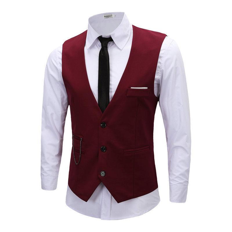 Mens Suits Vests Spring Autumn Male Blazer Waistcoats Clothing Single Breasted Solid Color Chain England Style Man Top Clothes32: as picture2 / XXL