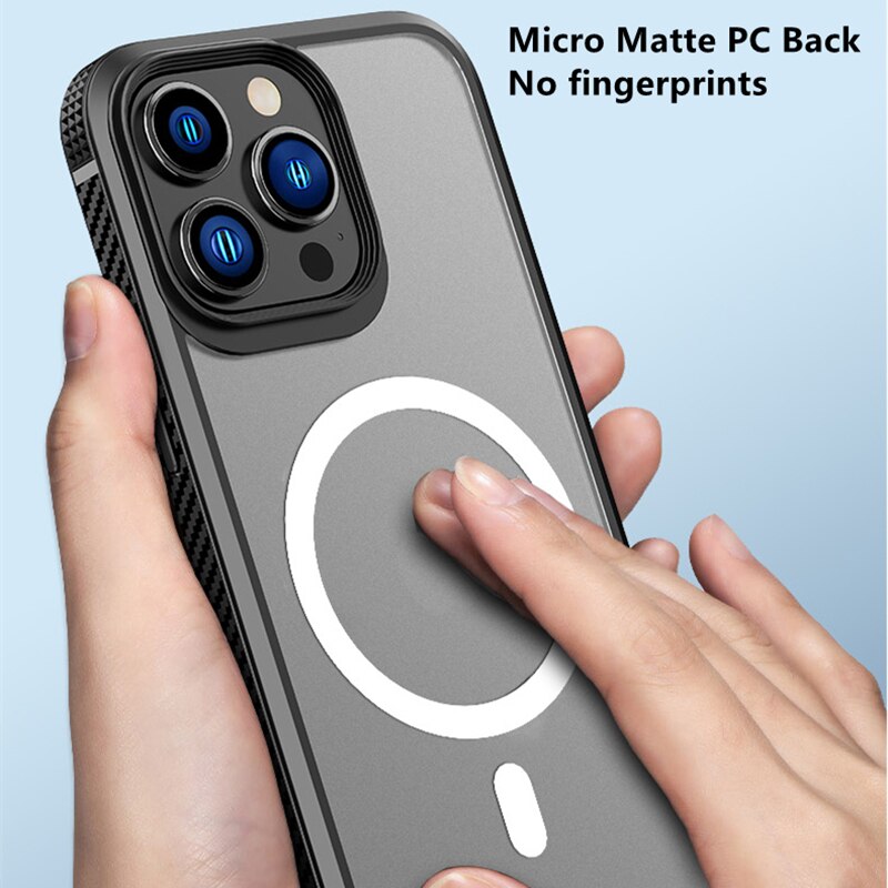 LNIOES für iPhone 13 Magnetische Fall 13 Pro Carbon Faser Matte Transparent Drahtlose Ladegerät Fall Abdeckung für iPhone 13 Pro MAX Fall