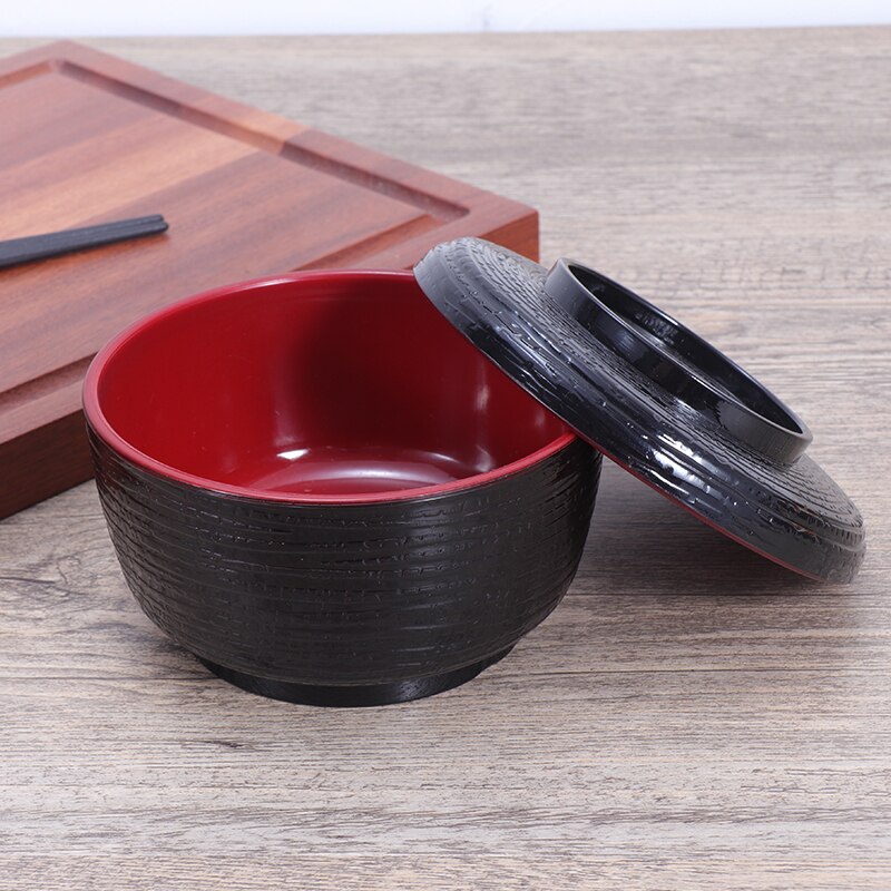 Japanese style wood grain cover cooking utensils plastic small soup rice bowl chicken miso soup noodle bowl Korean tableware