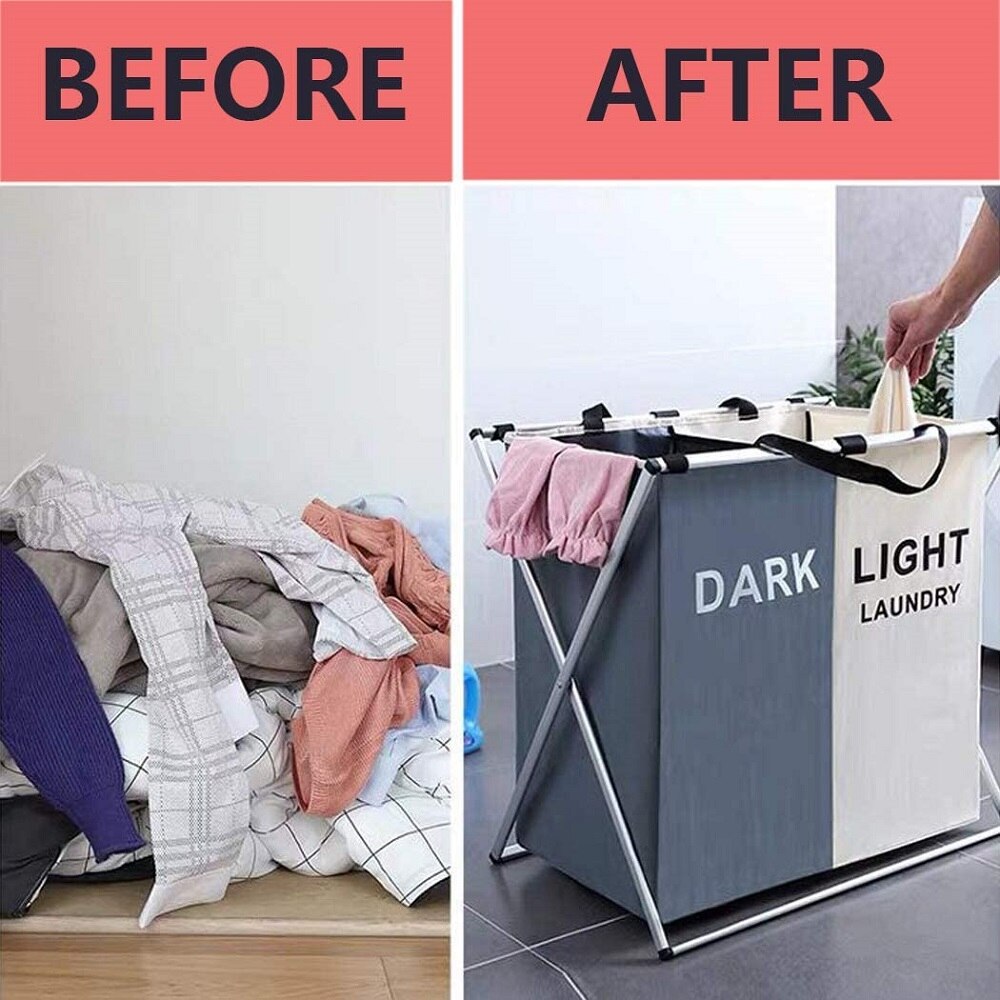 X-shape Foldable Dirty Laundry Basket Organizer For Dirty Clothes Three Grid Home Laundry Hamper Sorter Laundry Basket Large