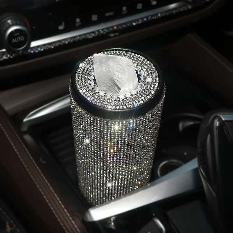 Car diamond tissue box female cute car interior supplies decoration crystal sticker diamond pumping box car round