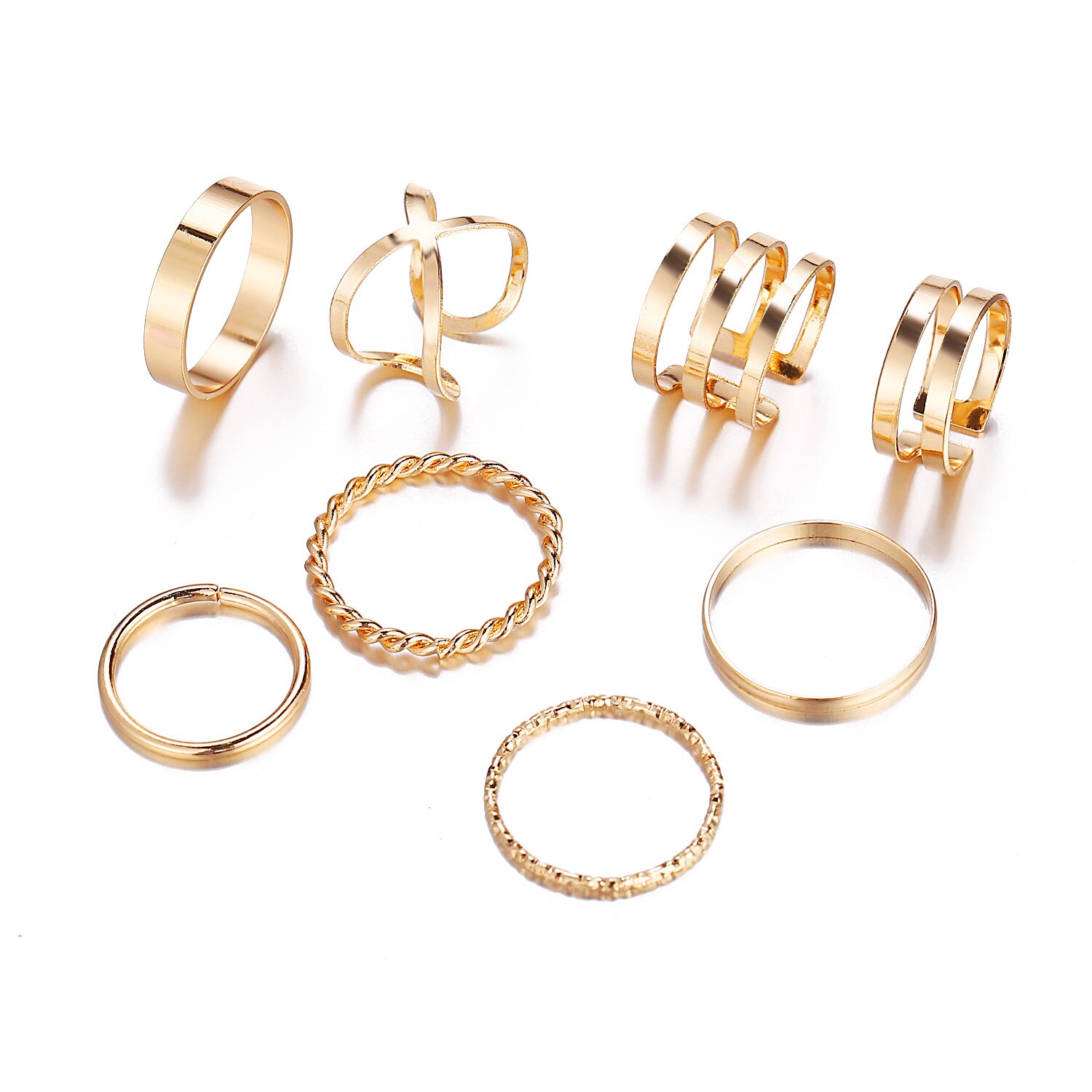 8 Stks/set Bohemian Vintage Ronde Hollow Geometrische Ringen Voor Vrouwen Mode Cross Twist Open Ring Knuckle Vinger Ringen Sieraden: Gold