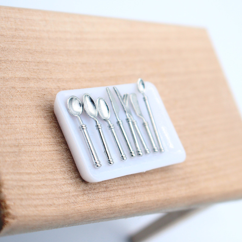 8 Stuks Lepel Schop Kookgerei Model Kok Set Vork Lepel Poppenhuis Miniatuur Poppenhuis 1:12 Keukengerei Poppenhuis Accessoires