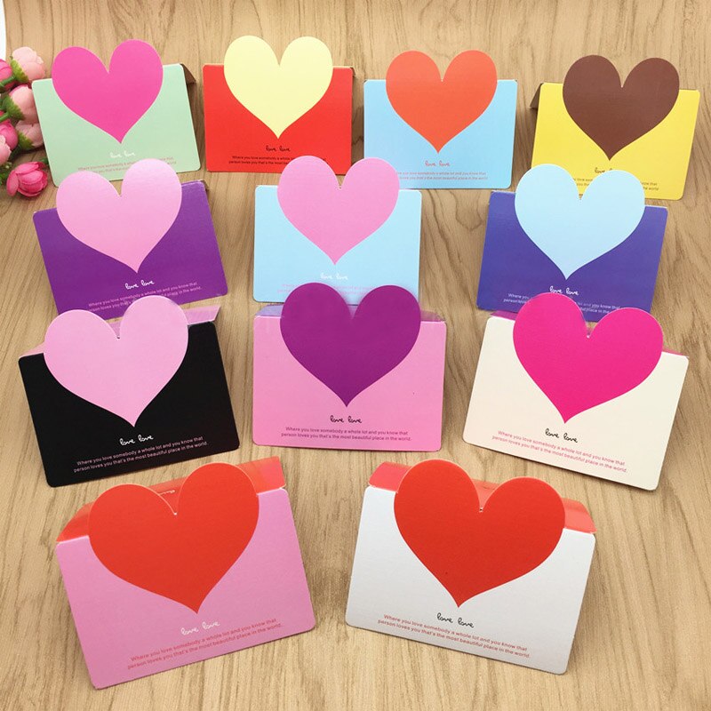 10 stk kærlighed hjerte form lykønskningskort valentinsdag kort bryllup invitationer kort romantisk takkekort besked kort: Tilfældig farve