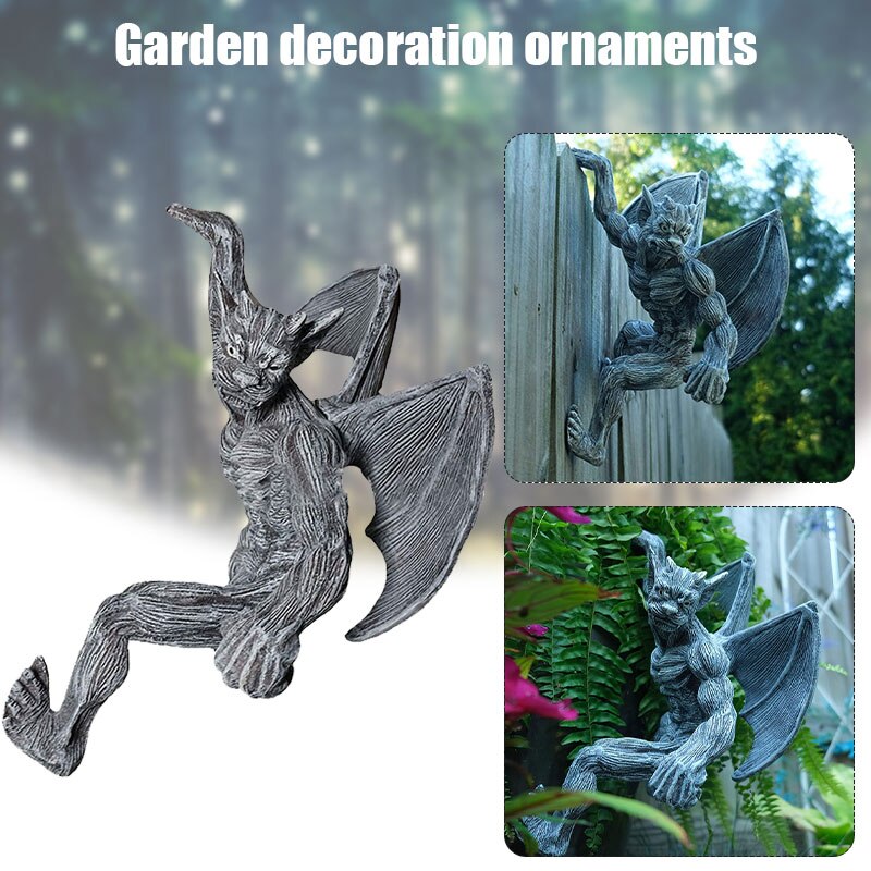 Horror Beest Hanger Standbeeld Voor Outdoor Muur Gemonteerde Resin Wing Devil Ornament Met Een Houding Klimmen Over De Muur JA55: Default Title