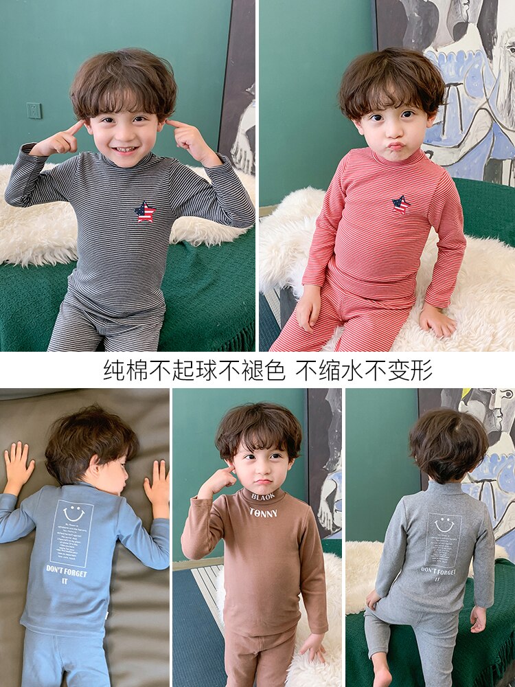 Roupa interior térmica das crianças do bebê algodão outono e inverno roupas infantis crianças coreano qiuqiu qiu meninos conjunto de duas peças
