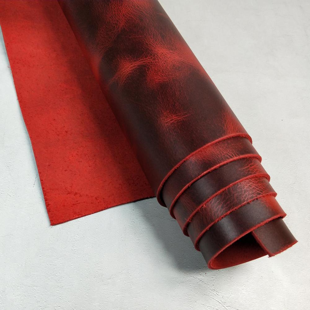 Olie Gelooid Leer Echt Koeienhuid Leer Materiaal Stuk 2.0Mm Dikte Wax Leer Voor Diy Hand Leathercraft: Red / 30cm x 15cm