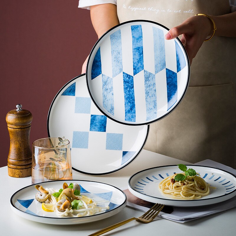 Keramisk bøf tallerken western mad rund 8 tommer gitter porcelæn flad tallerken hjem restaurant køkken service