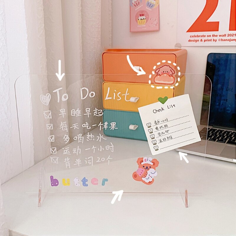 Transparent Acrylic Erasable Message Board 2 in 1 Multifunctional Phone Holder Writingboard Office School Stationery