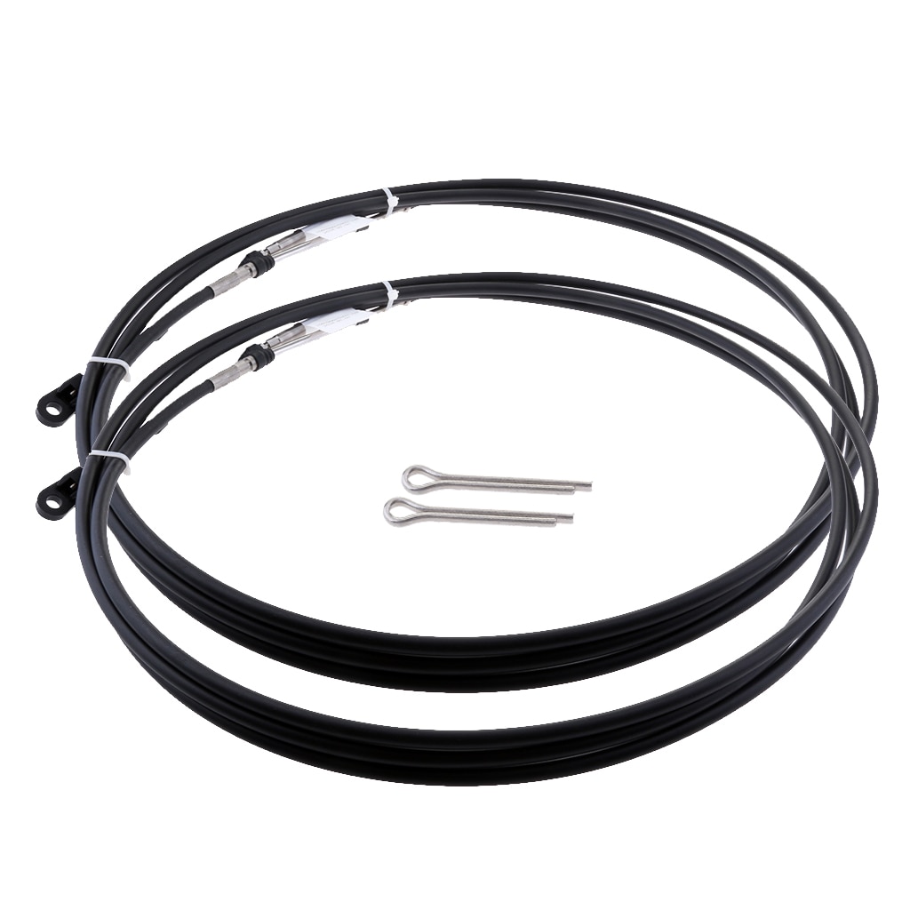2pcs Universal Throttle Cable Stainless Steel Black Throttle Cable for Marine Boat Motor Control Lever 15FT