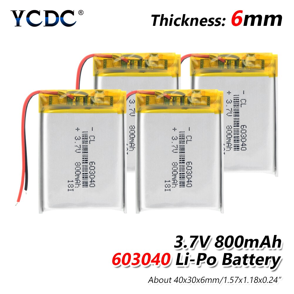 Batteria YCDC Li-Ion Polimero - 800mAh 3.7V Batteria Lipo Ricaricabile con Protezione PCB: 4 pezzi