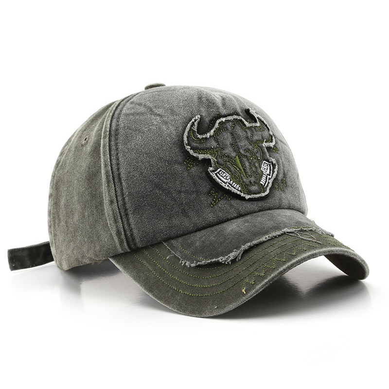 Casquette de Baseball avec tête de taureau brodée pour hommes et femmes, chapeau rétro de rue américaine, en coton délavé, pour papa, pour l&#39;extérieur, Hip Hop, à rabat, pour le soleil: Green