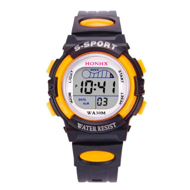 Tijdzone #50 Mode Waterdichte Heren Jongens Digitale Led Sporthorloge Kids Alarm Datum Horloge: YELLOW