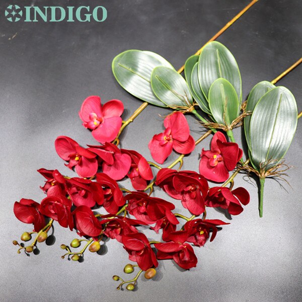 Arrangement fleur orchidée INDIGO-rouge grand 90cm (3 orchidée + 3 feuilles) vraie touche fleur décoration de fête de mariage: Red