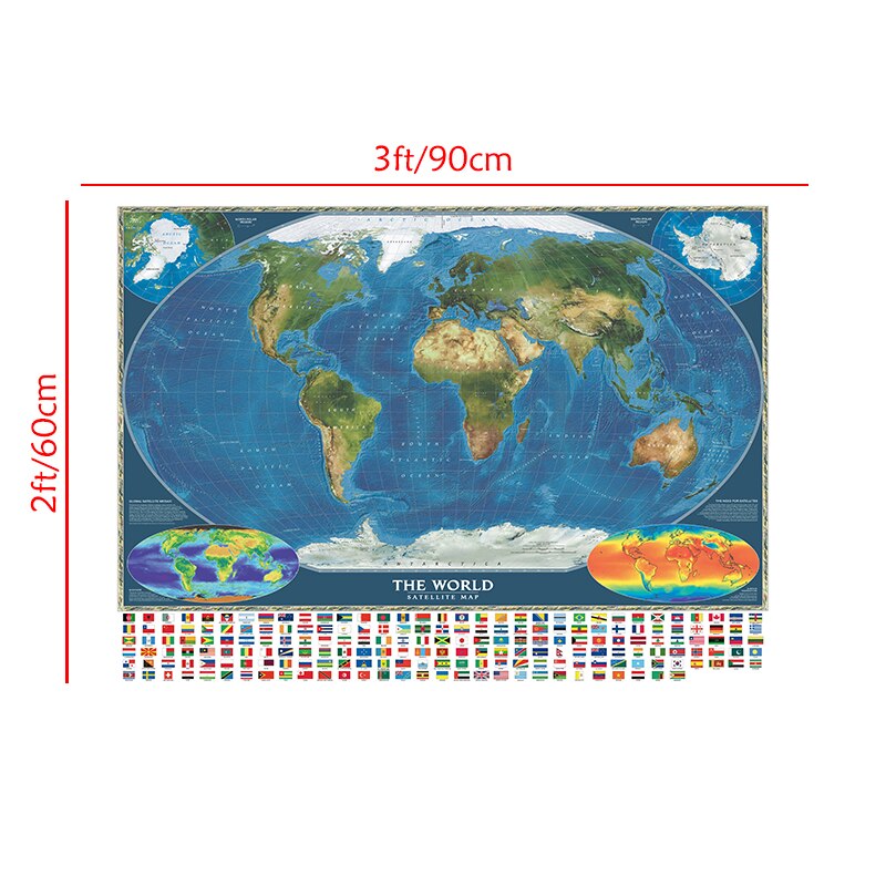 90*60cm The World Map Wall Art Posters Decorative Prints Non-woven Canvas Painting Home Decoration Children School Supplies