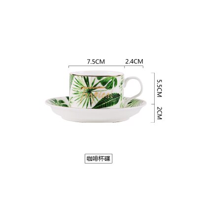 Skønhed guld europæisk stil grønne planter mønster keramisk bordservice porcelæn servise sæt knogle porcelæn plade krus kop og underkop: Kop og fad