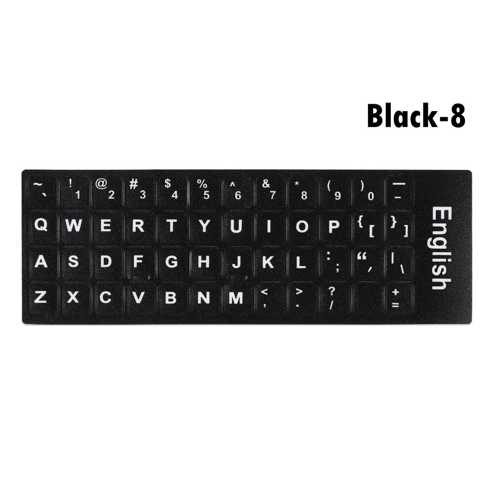 1PC Keyboard Stickers Non-slip Wear-resistant Alphabet Layout Keyboard Replacement Spanish/English/Russian/Japanese/Arabic: English	 black