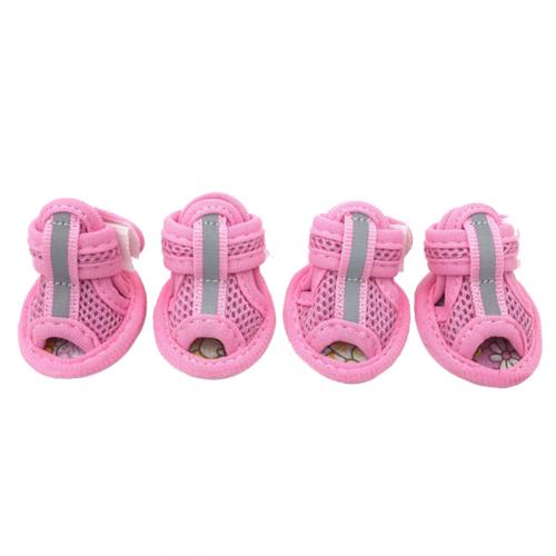 4 Stuks Rubber Mesh Katoen Ademende Anti-Slip Schoenen Huisdier Hond Puppy Sandalen: Roze / 5