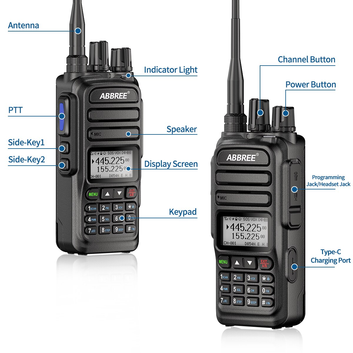 ABBREE-walkie-talkie AR-830, banda de aire de 136-520MHz, frecuencia de copia inalámbrica, soporte tipo C, Radio bidireccional Amateur