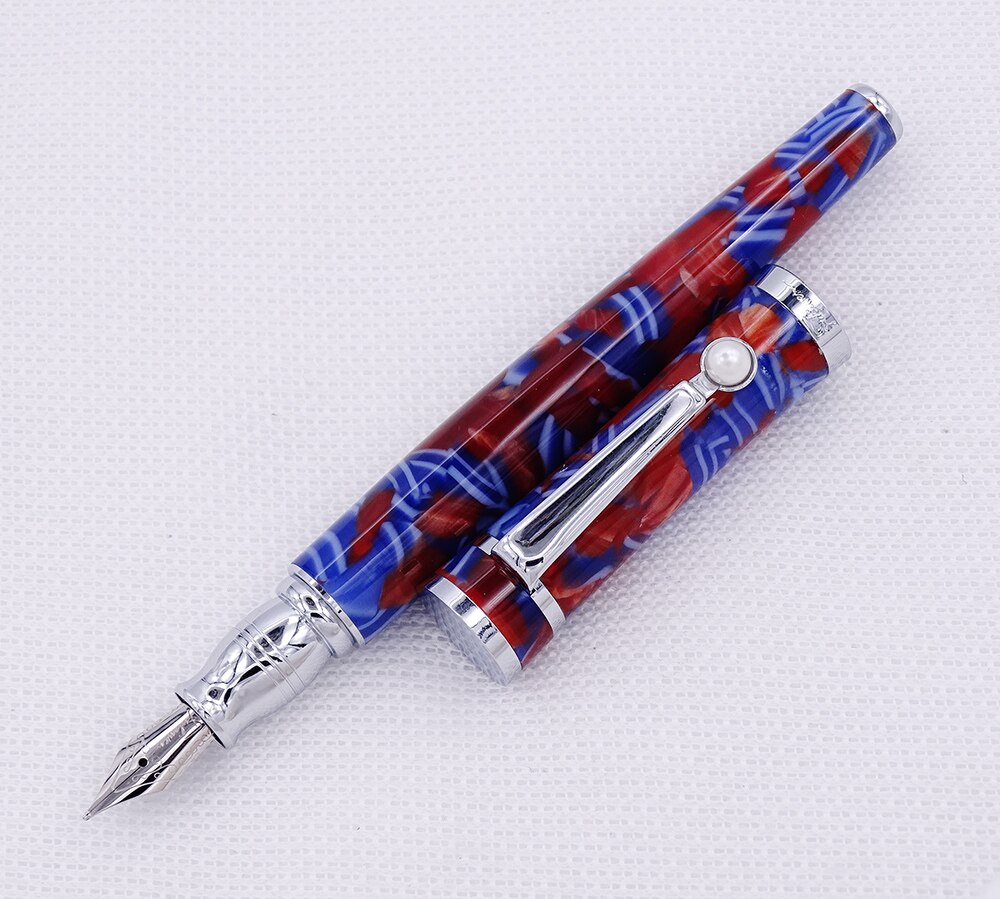 Fuliwen Celluloid Vulpen Esdoornblad Blauw-Rood, fine Nib Schrijven Pen Business Office Home Schoolbenodigdheden