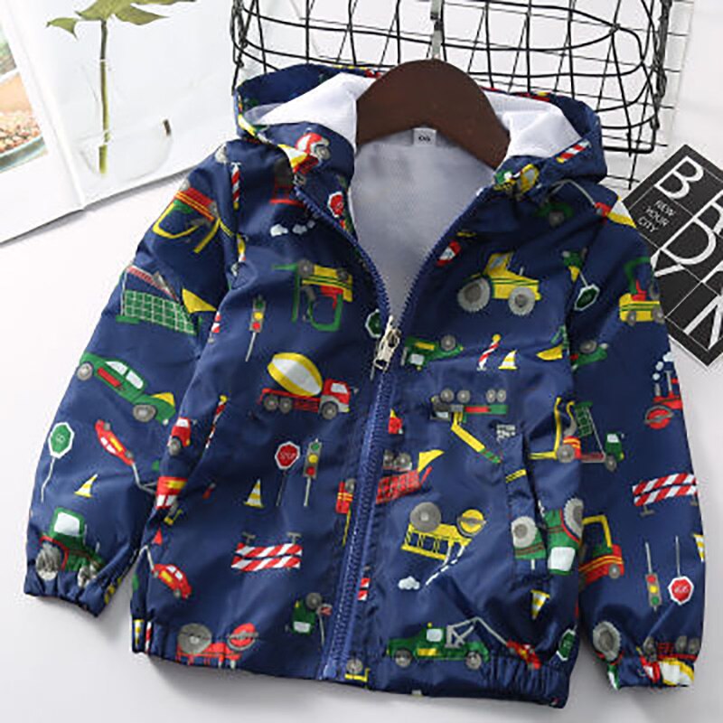 Boys Jacket Autumn Spring Baby Boy Coat dinosaur Cartoon Printed Long Sleeved Hooded Kids Outerwear Windbreaker for 2-7Y: BZ1063 blue / 2T