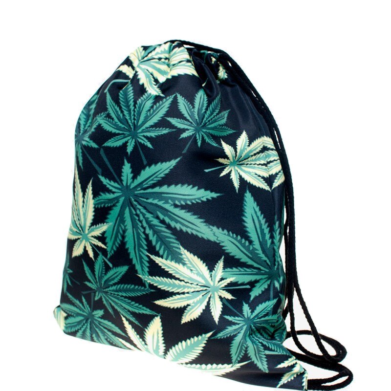 Hemp leaves backpack drawstring BAGS drawstring 3D printing softback bags Women's shoulder bag knapsack women Femtie