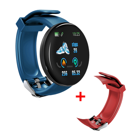 nouvelle montre intelligente hommes pression artérielle ronde Bluetooth Smartwatch femmes montre étanche Sport Tracker WhatsApp pour Android Ios: blue with red