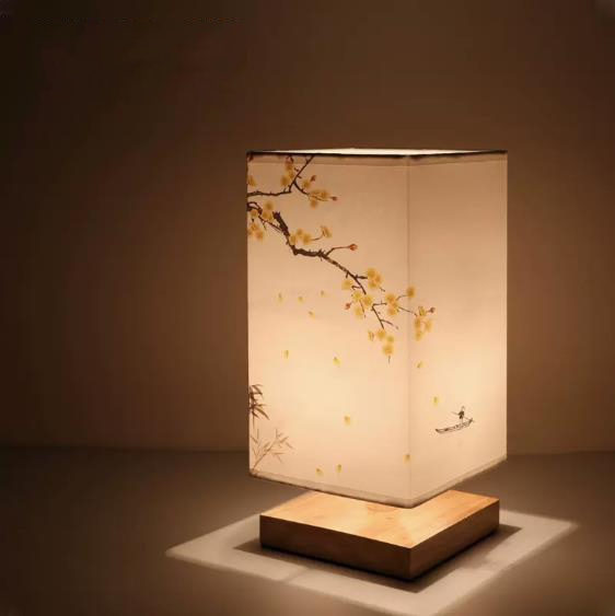 Lampe de Table en bois de Style chinois Vintage, peinture de paysage rétro, lampe de bureau pour décoration de chambre, personnalité à côté de la lampe: Beige / YELLOW