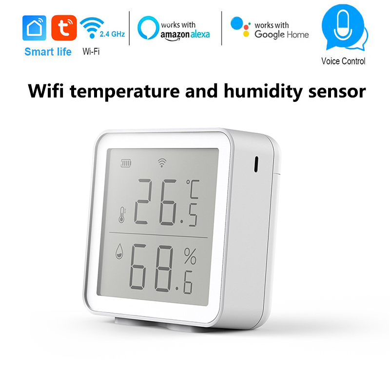 wifi tuya Temperature and Humidity sensor LCD display Thermometer Hygrometer compatible alexa home assistant no need HUB: temp and hum