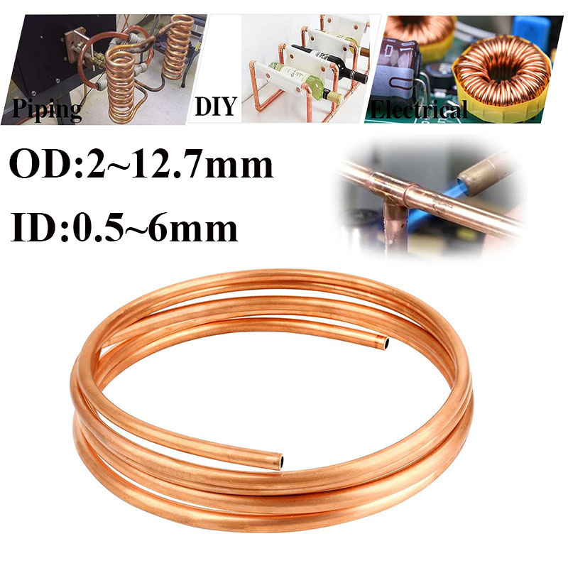 Bobina de tubo de cobre blando de 1M de OD 2/3/4/5/6/8/10/12mm 99.9% cobre puro tubo de alambre aire acondicionado refrigeración manualidades DIY