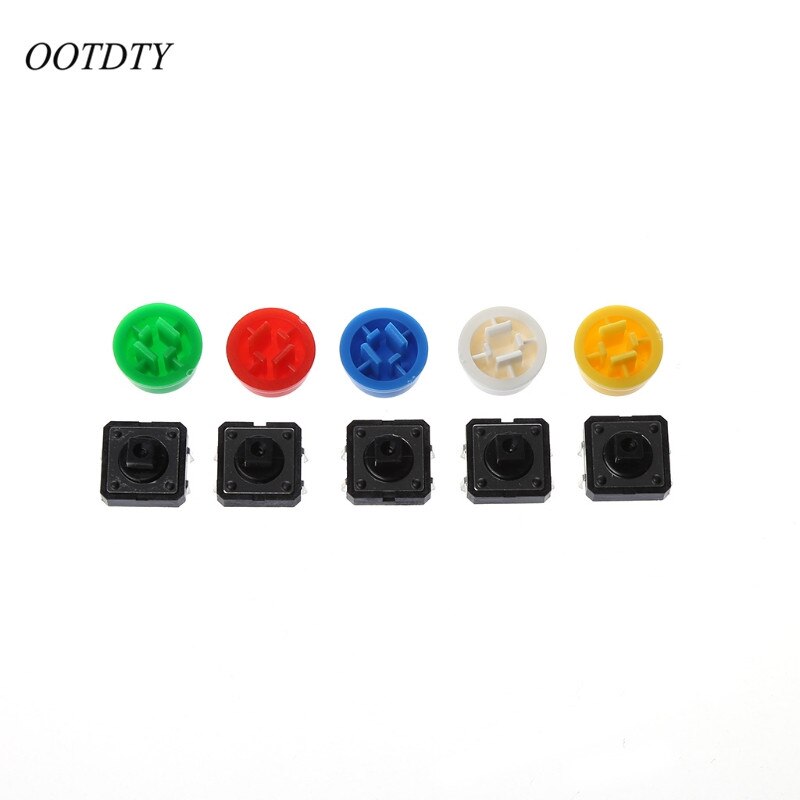 OOTDTY 25 stks 12x12x7.3mm Momentary Tactile Push Button Touch Micro Switch 4 p PCB w /Cap