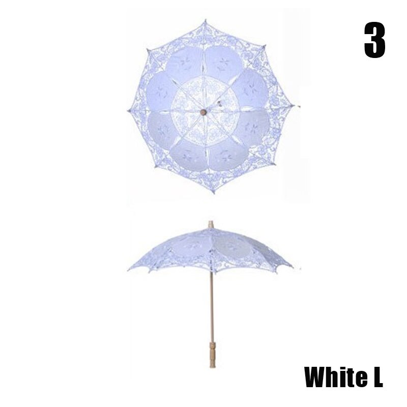 1PC blanco encaje Beige paraguas sombrilla boda de algodón bordado paraguas: 3
