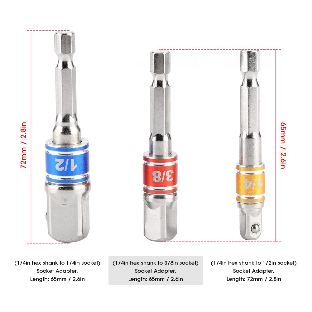 3 unids/set de zócalo de broca hexagonal, unidad adaptadora de impacto eléctrica, 1/4 pulgadas, 3/8 pulgadas, 1/2 pulgadas, adaptador de broca, herramientas para coche: B