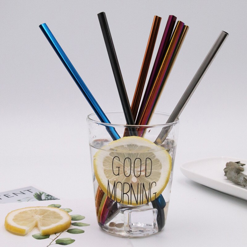 Rainbow Color Reusable Metal Straws Set With Cleaner Brush 304 Stainless Steel Drinking Straw Milk Drinkware Bar Party Accessory