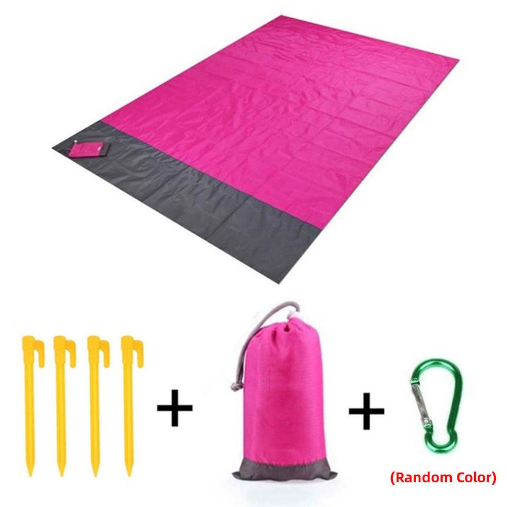 210 * 200cm Folding Camping Carpet Pocket Blanket Waterproof Beach Mat Outdoor Portable Picnic Mat Camping Bed Sleeping Pad: Rose red and gray / 140 X 200cm