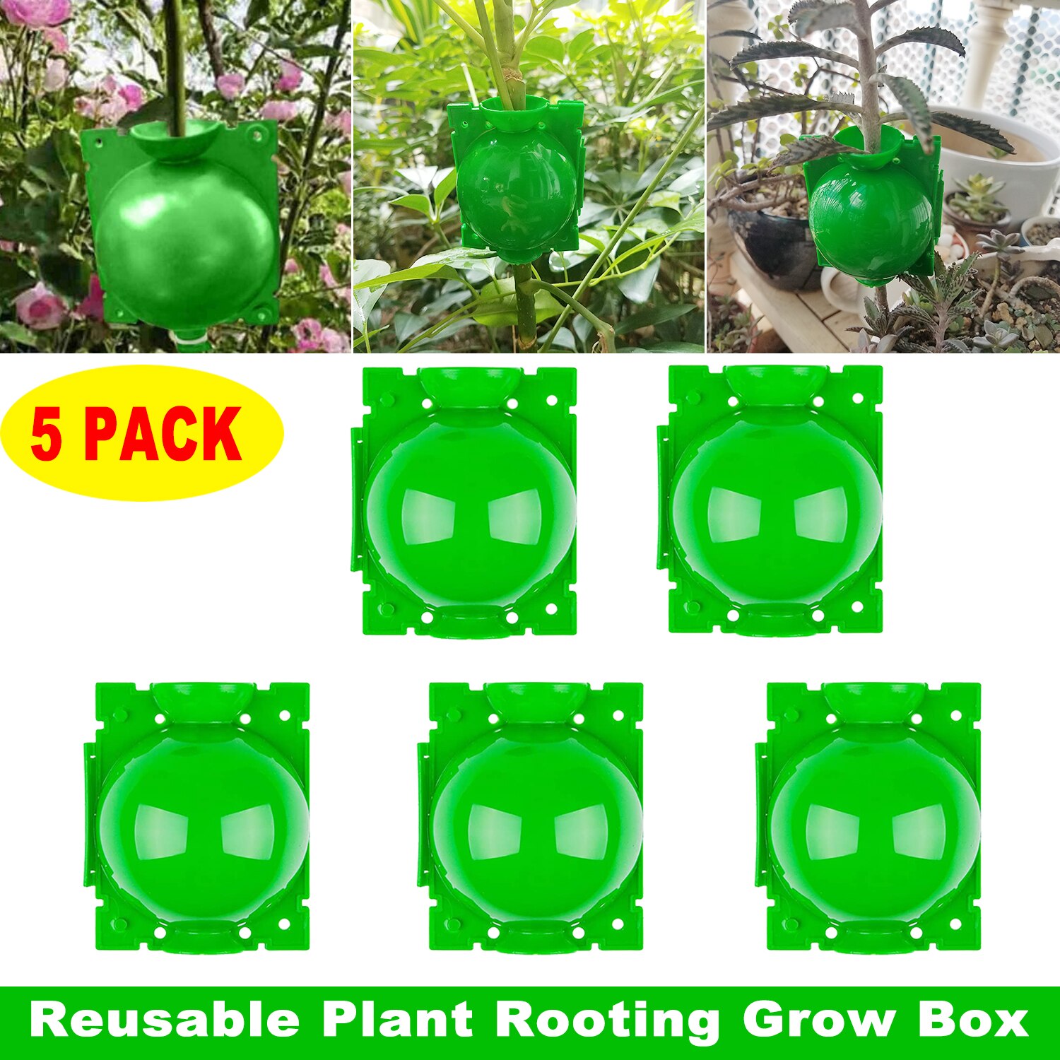1/3/5/Pcs Plant Root Ball Green Root Graft Growing Box Breeding Case Plant Root Device Layer Pod High Pressure Balls for Garden: 5Pcs Green