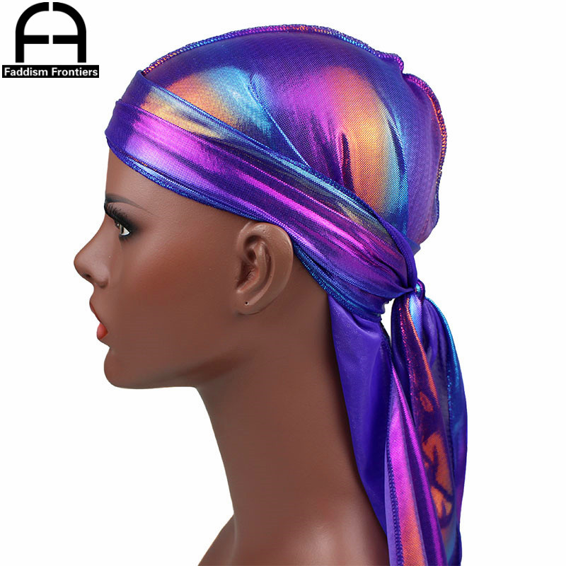 Menns fargerike glitrende durags turban bandanas menn skinnende silkeaktig durag hodeplagg hodebånd hårdeksel tilbehør bølgekapper kluter lue
